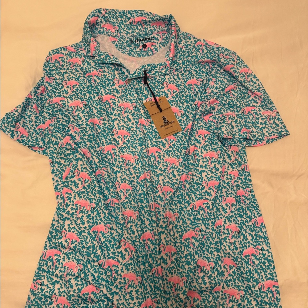 Chubbies Flamingo Print Polo in Pink and Blue
